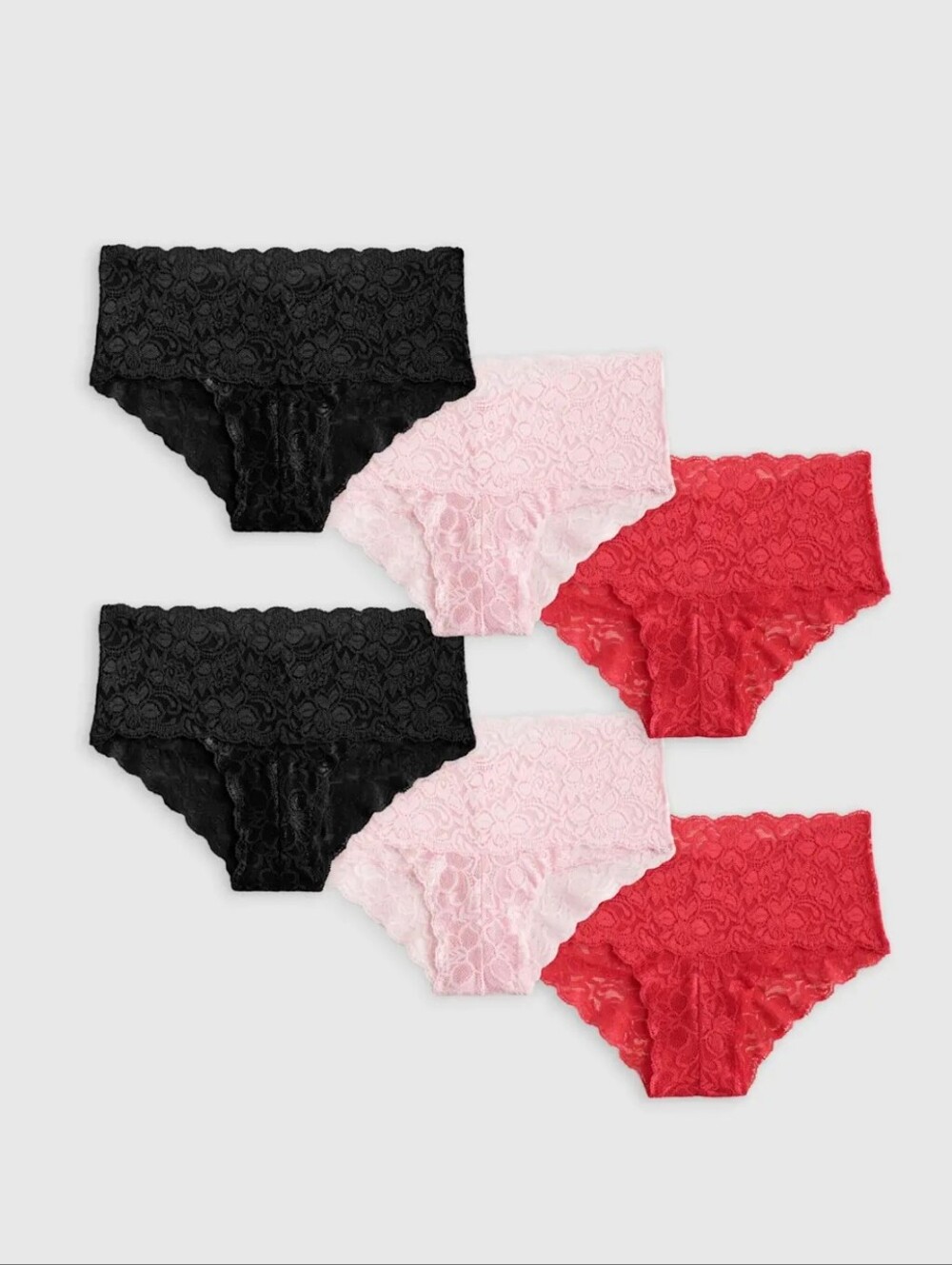 Quince Stretch Lace High Waisted Brief 6-Pack XS Black Pink Ruby Underwear